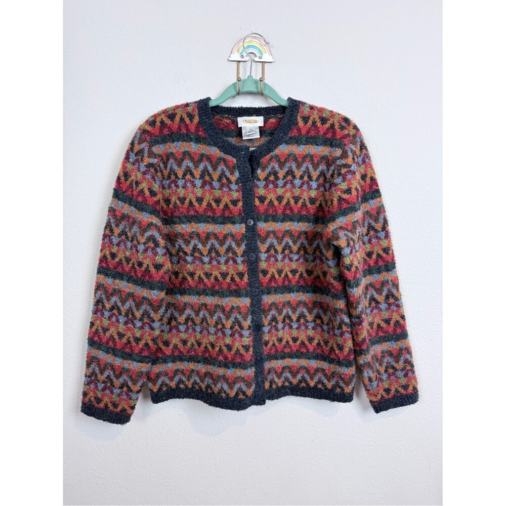 Vintage Talbots Multicolor Zigzag Wool Mohair Blend Cardigan Sweater M
